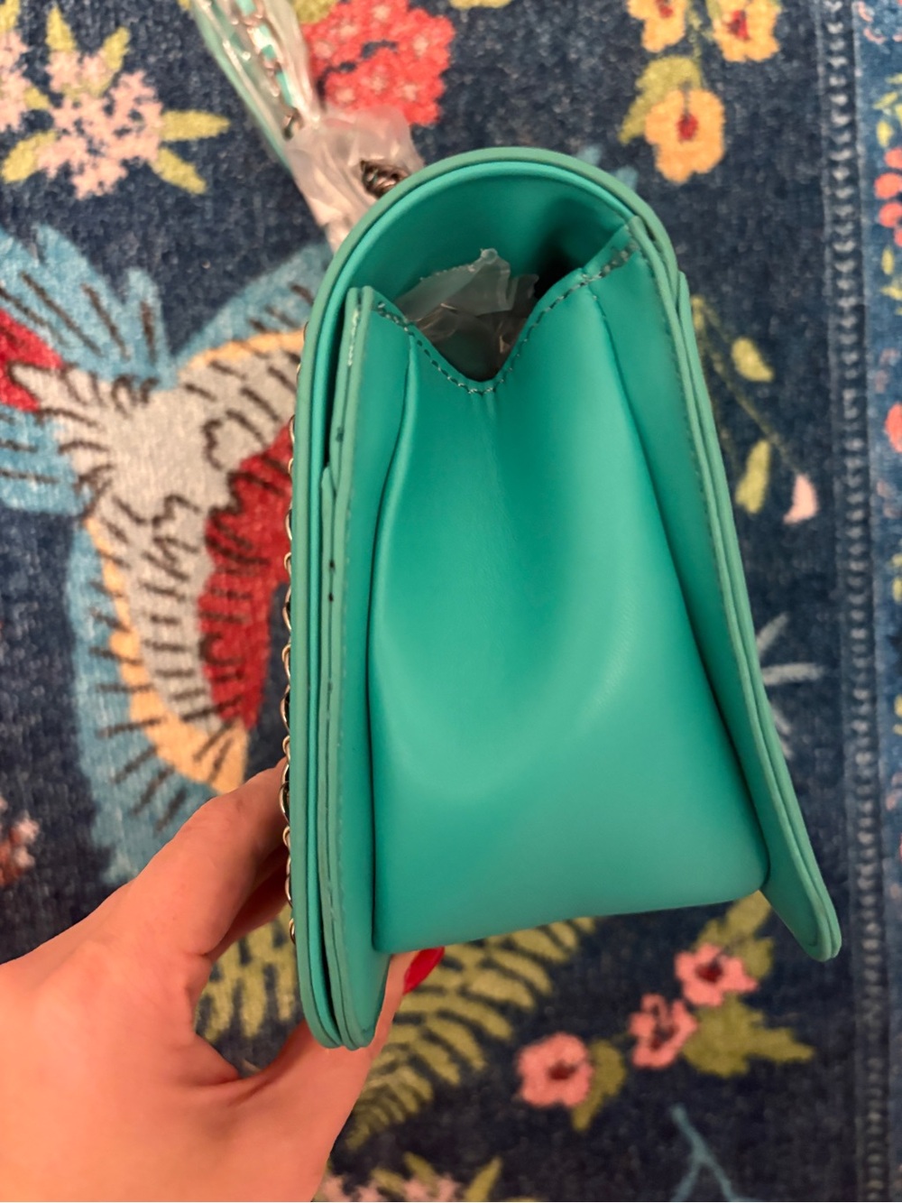 NWT Badgley Mischka Quilted Turquoise Chain-Trim Shoulder Bag Vegan Leather - Picture 5 of 7